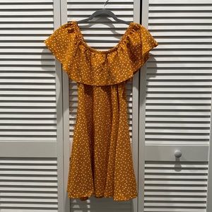 mustard and white polka dot mini dress